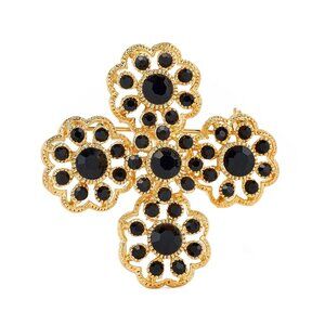KENNETH JAY LANE, JET OR CLEAR CRYSTAL FLOWER CLUSTER PIN